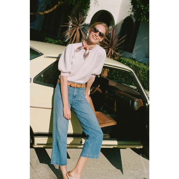 PAIGE Nellie Culotte High Rise Wide Leg Cropped Jeans Denim Blue Size 26 NWT - Picture 3 of 12